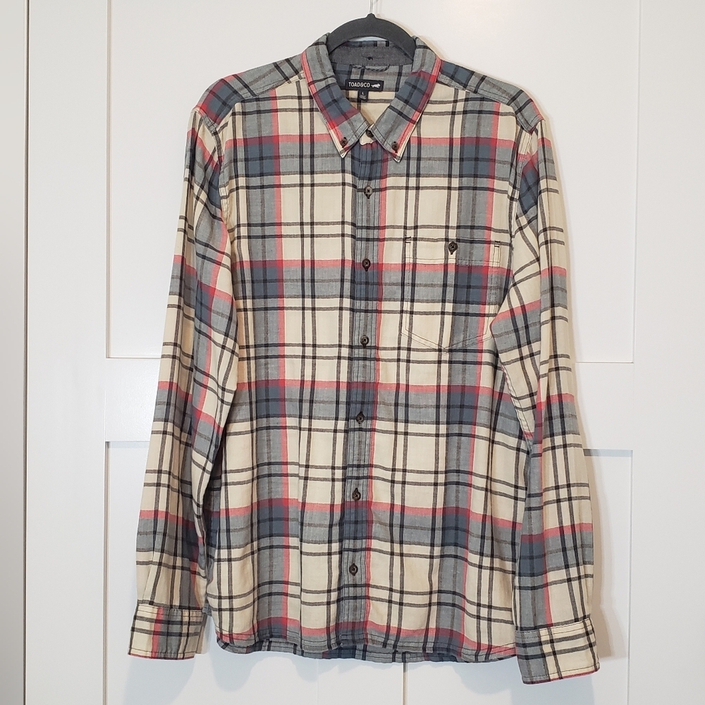 Toad & Co Airsmyth Long Sleeve Shirt Size Large Light Flannel Plaid Red White